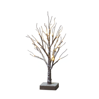 Hairui Lighted Tabletop Artificial Small Tree Snow Dusted 24 LED 18IN Battery Operated with Timer Indoor Use for Halloween Christmas Tree Decoration