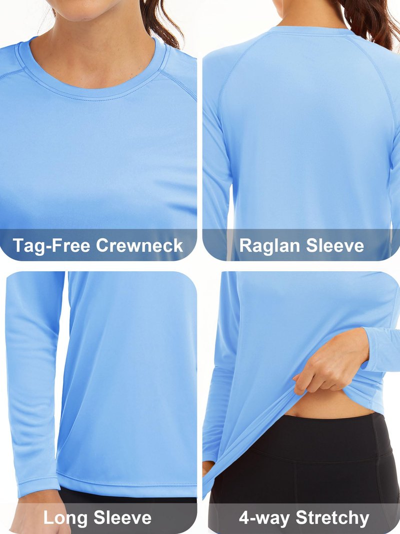 Rash Guard Swim Shirts for Women Long Sleeve Athletic Shirts Summer Shirts for Women UPF 50+ Sun Protection Shirts Running Tee Shirts Women Blue