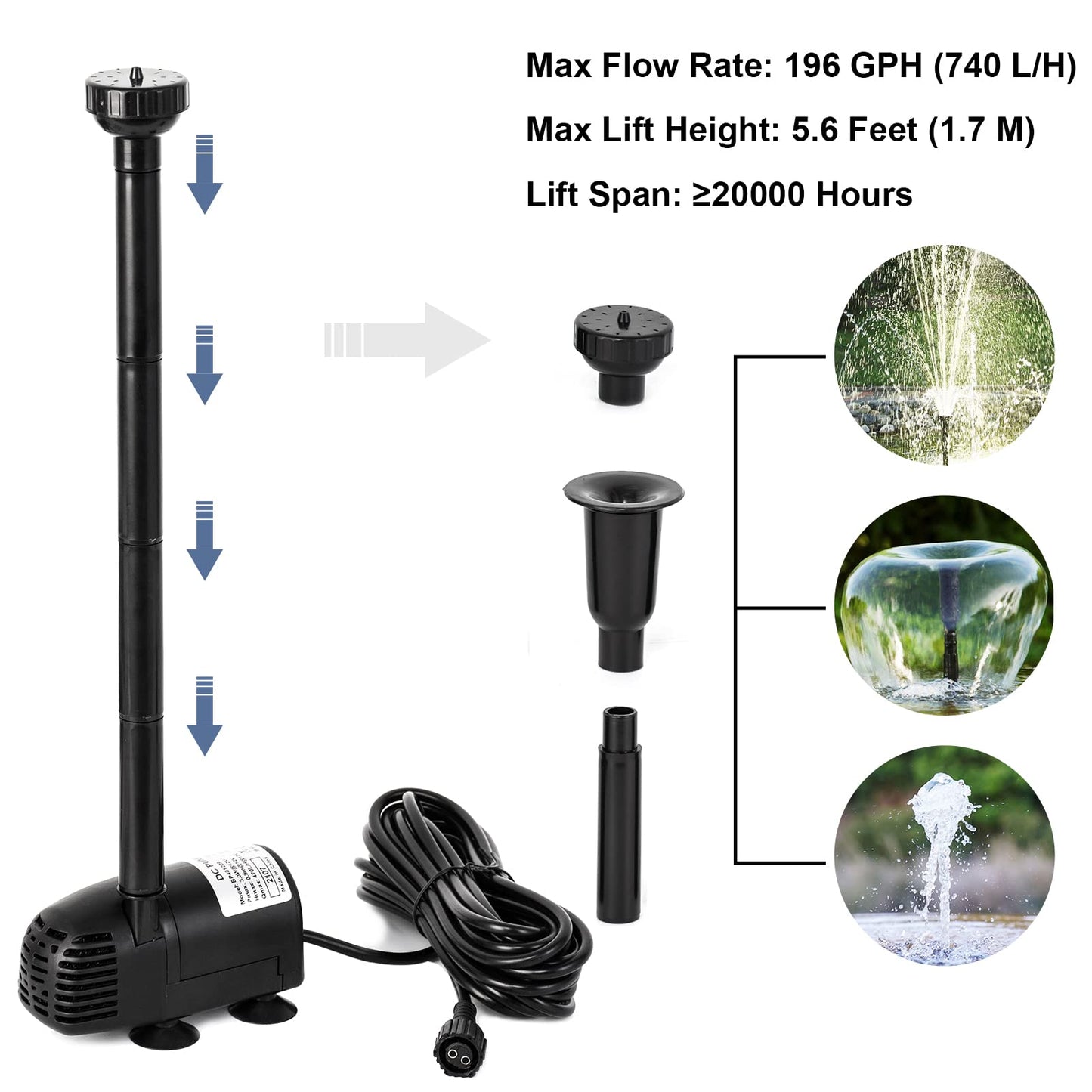 ECO-WORTHY Solar Fountain Water Pump Kit 12 W, 196 GPH+ 12 Watt Solar Panel Submersible Powered Pump for Small Pond, Garden Decoration, Pool, Birdbath(Need Sunlight) Black