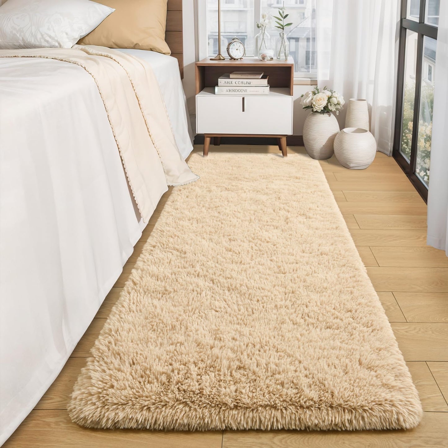 Merelax Soft Fluffy Rugs for Living Room, 2x6 Hallway Runner Rugs Plush Fuzzy Bedroom Rug, Furry Shaggy Area Rug Indoor Accent Floor Carpet for Bedside Dorm Nursery Kids Room Decor, Beige