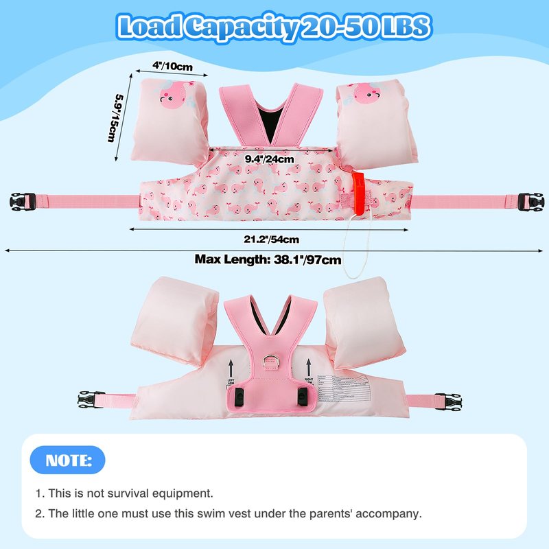 MoKo Swim Arm Band for Kids 20-30-40-50lbs, Toddler Swim Vest Cute Cartoon Swimming Wings Pool Floats Sleeve Children Water Sports Learning Swim Training Equipment, Pink Whale