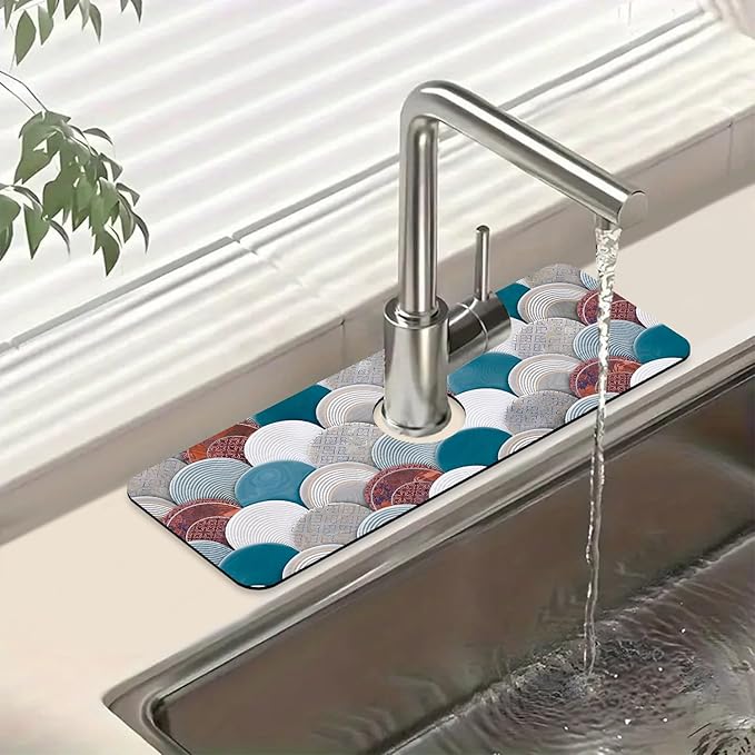 Wall Tiles Texture Sink Splash Guard Ceramic Decor Faucet Absorbing Mat Fast