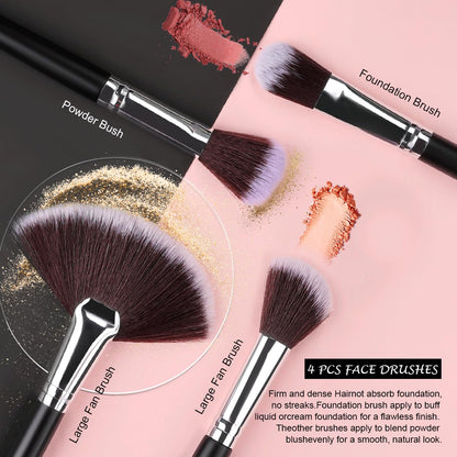 Makeup Brush Set, SOLVE 32 Pieces Professional Makeup Brushes Wooden Handle Cosmetics Brushes Foundation Concealer Powder Face Eye Make up Brushes Kit, Black
