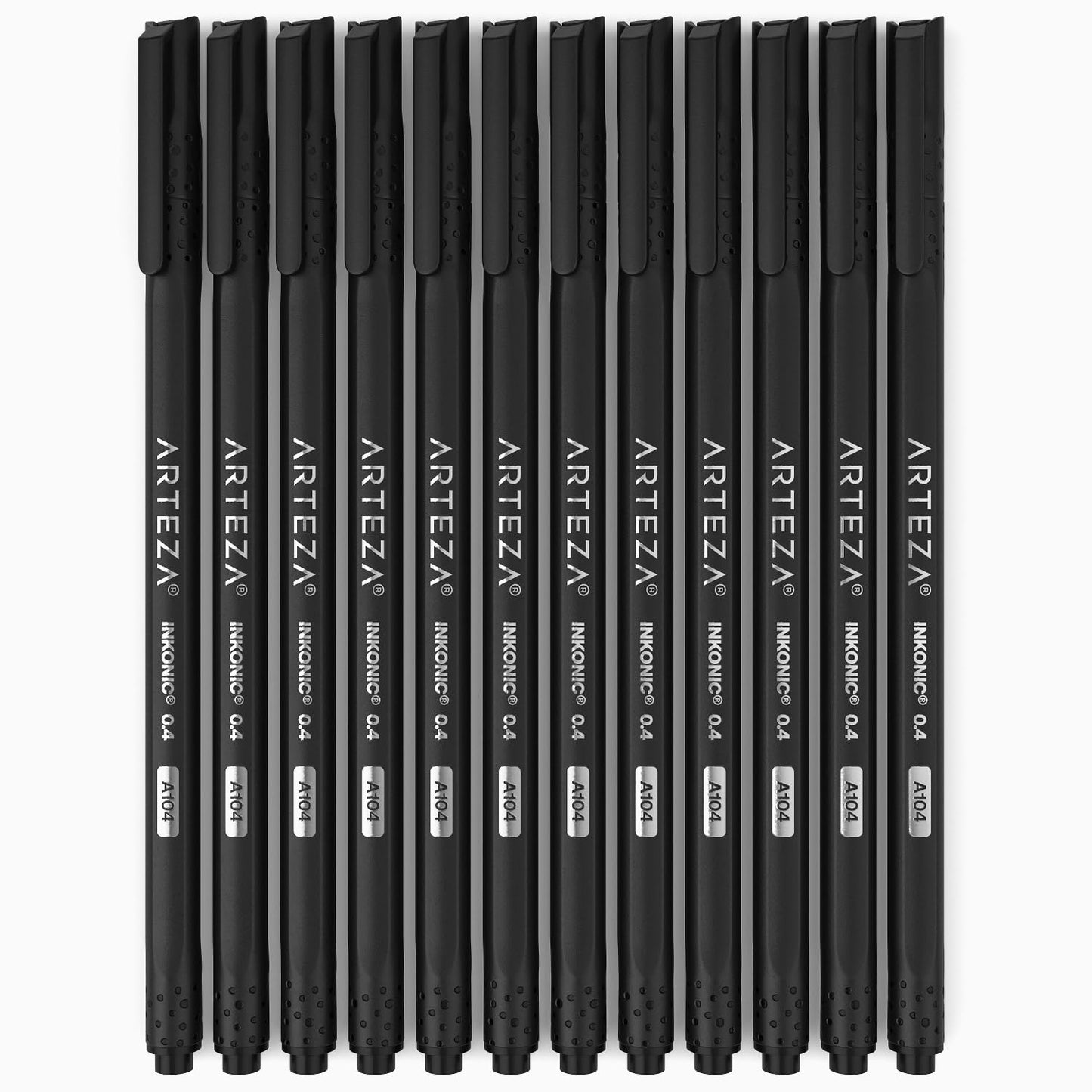 ARTEZA Black Inkonic Fineliners Pens, Set of 12, 0.4 mm Fine Tip Markers, Water-Based Art Pens for Drawing, Sketching, Journaling, Calligraphy