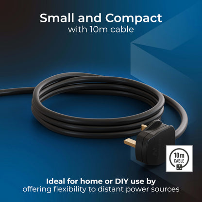 Masterplug Four Socket Retractable Medium Cassette Reel, Extension Lead Cable Reel, Wind-Up Power Cord Reel, Thermal Cut Out, 10 Metre Cable, Work Power, Blue/Black, 10A, 4G, 10m, MCT1010/4BL