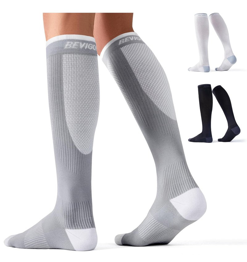 Bevigorio 3pairs Compression Socks for Women Men 15-20mmHg Circulation Cushion Knee High Support Socks Athletic Daily 3pairmix S/M