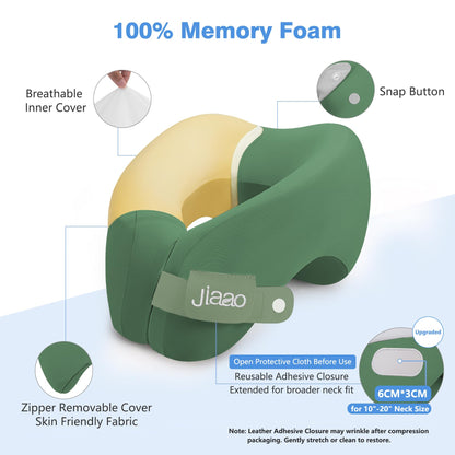 jiaao Neck Pillow Airplane, Memory Foam Travel Neck Pillows for Long Flight, 3D Eye Masks, Ear Plugs and Portable Drawstring Bag, Napping Pillow for Home, Road Trips, Sleep Rest and Travel Use