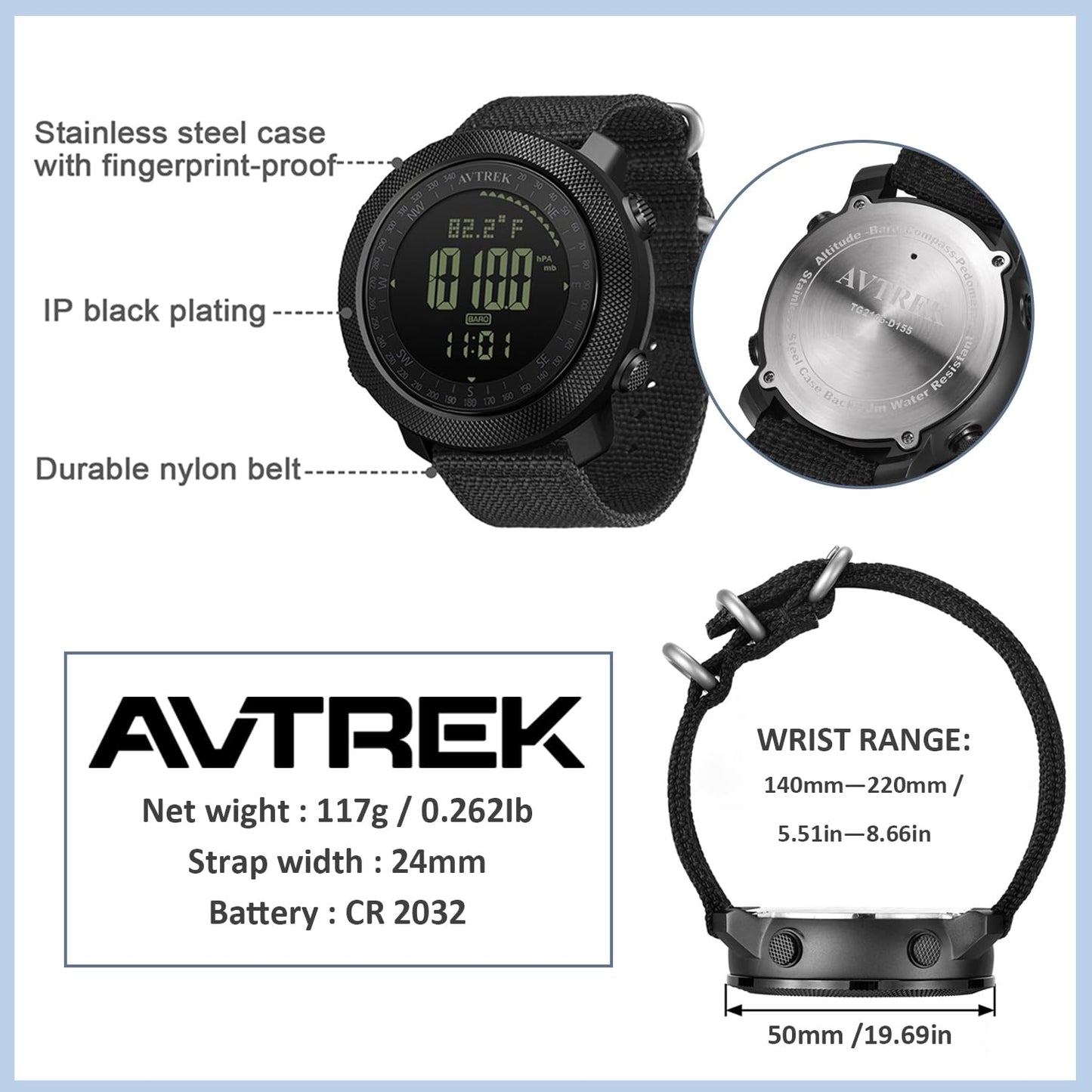 AVTREK Mens Outdoor Sport Tactical Survival Watches Hiking Digital Wrist Watch Swimming Military Army Altimeter Barometer Compass Watches
