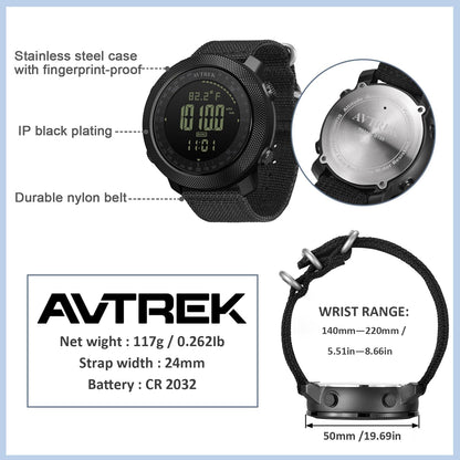 AVTREK Mens Outdoor Sport Tactical Survival Watches Hiking Digital Wrist Watch Swimming Military Army Altimeter Barometer Compass Watches