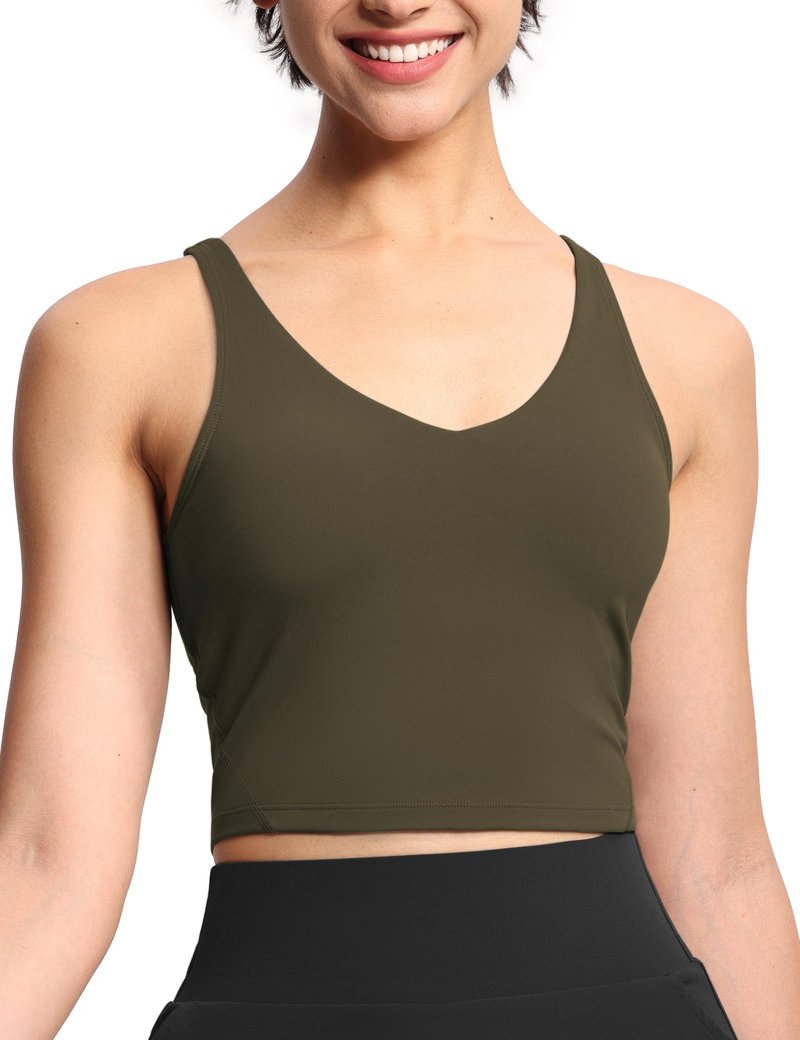 Women’s Longline Sports Bra Wirefree Padded Medium Support Yoga Bras Gym Running Workout Tank Tops Charcoal Brown