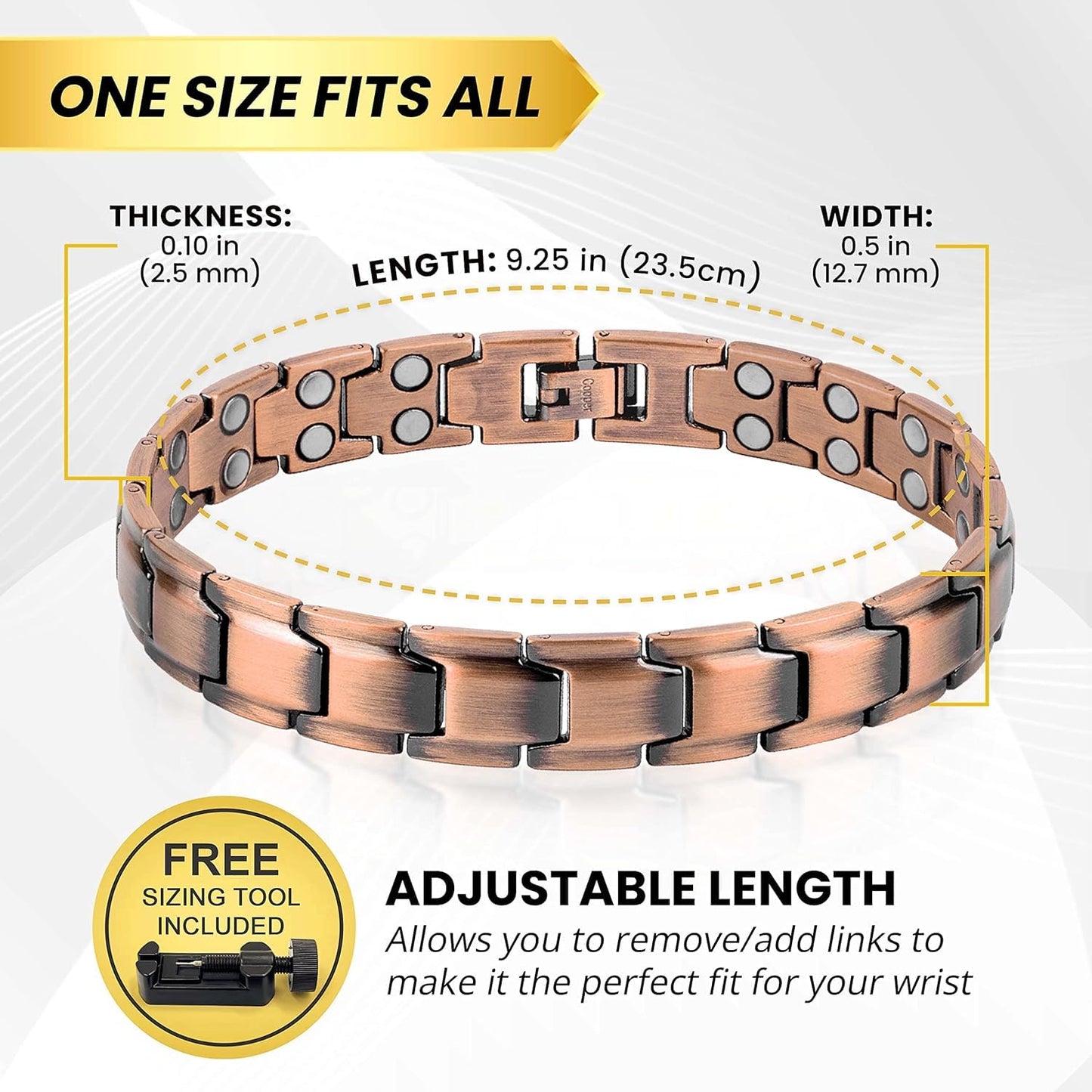 MagnetRX® Pure Copper Magnetic Bracelet - Magnetic Copper Bracelets for Men - Adjustable Length with Sizing Tool (Leo Style)