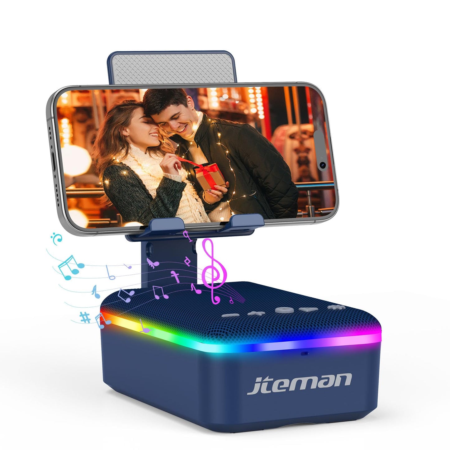 JTEMAN Gifts for Men Women,Cell Phone Stand with Bluetooth Speaker,LED Light,and Lanyard,Cool Tech Gadgets,Unique Birthday Gifts for Men Husband Mom Dad-Blue