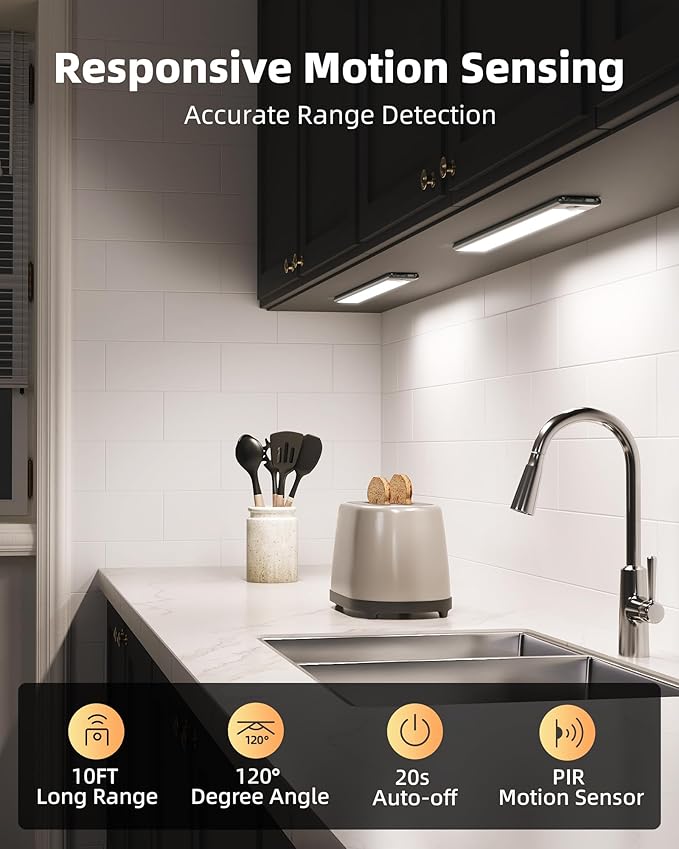 Under Cabinet Lighting, 3 Pack Motion Sensor Light with Remote, 1600mAh Rechargeable Magnetic Dimmable Closet Lights, Wireless Under Counter Lights for Kitchen, Stairs