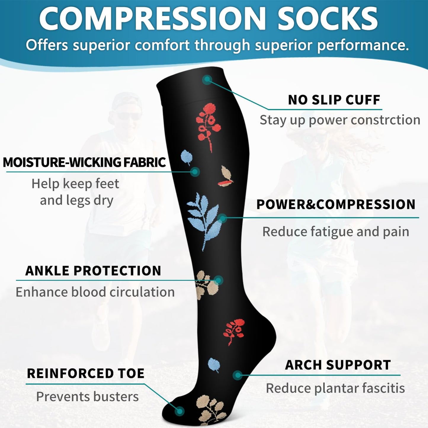 6 Pack Copper Compression Socks for Women and Men Circulation-Best Support for Medical,Running,Nursing,Athletic