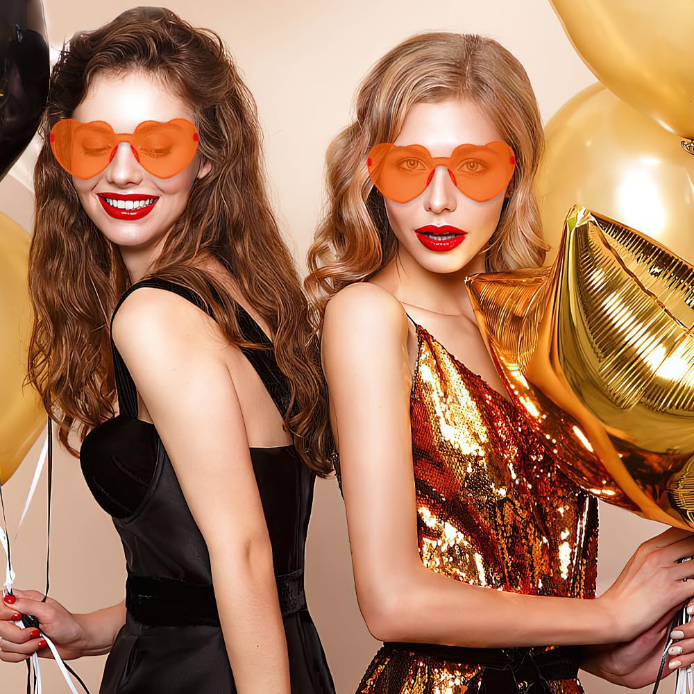 Bachelorette Heart Shaped Sunglasses for Women - Orange Disco Accessories, Funny Halloween Decorations, Party Supplies, Festival Bulk Pack