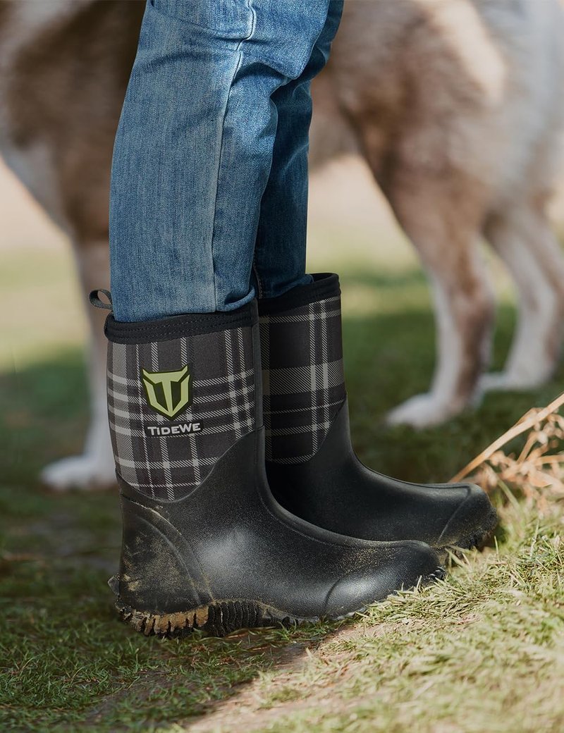 TIDEWE Women's Waterproof Rubber Boots - Insulated Mid Calf with Steel Shank for Hunting & Gardening | 6mm Neoprene