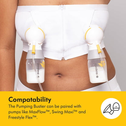 Medela Hands Free Pumping Bustier, Easy Expressing Pumping Bra with Adaptive Stretch and Easy Milk Flow Black