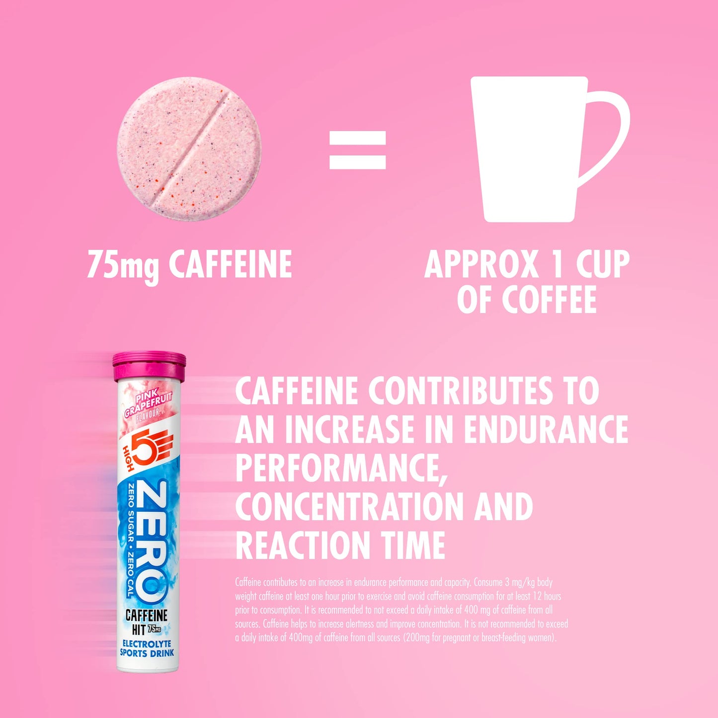 HIGH5 ZERO Caffeine Hit ElectrolyteTablets - Hydration Tablets with Vitamin C - 0 Calories & Sugar Free - Boost Hydration, Performance & Wellness - Pink Grapefruit, 160 Tablets (20x, Pack of 8)