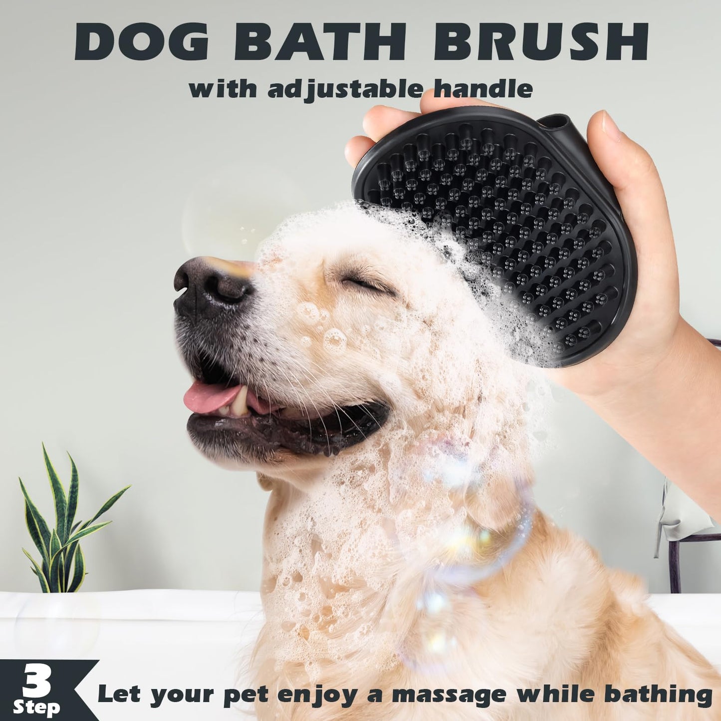 3PCS Self Cleaning Slicker Brush & Pet Grooming Rake & Bath Brush for Dogs and Cats | Double-Sided Dematting Pet Comb & Skin Friendly Deshedding Grooming Tool | Premium Pet Supplies（Gray Black)