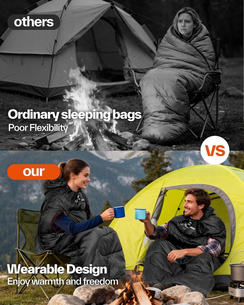 Sportneer Wearable Sleeping Bag - Walkable Design with Arm Zippers | Waterproof & Compact for Camping, Travel, and Stadiums