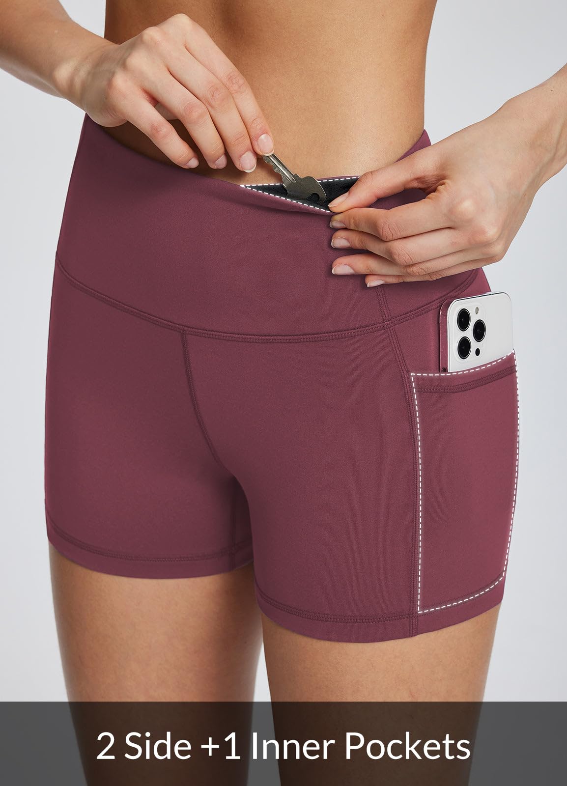 baleaf Gym Shorts Women 3" Biker Workout Yoga Spandex Running Volleyball Tummy Control Compression with Pockets Wine Red XS