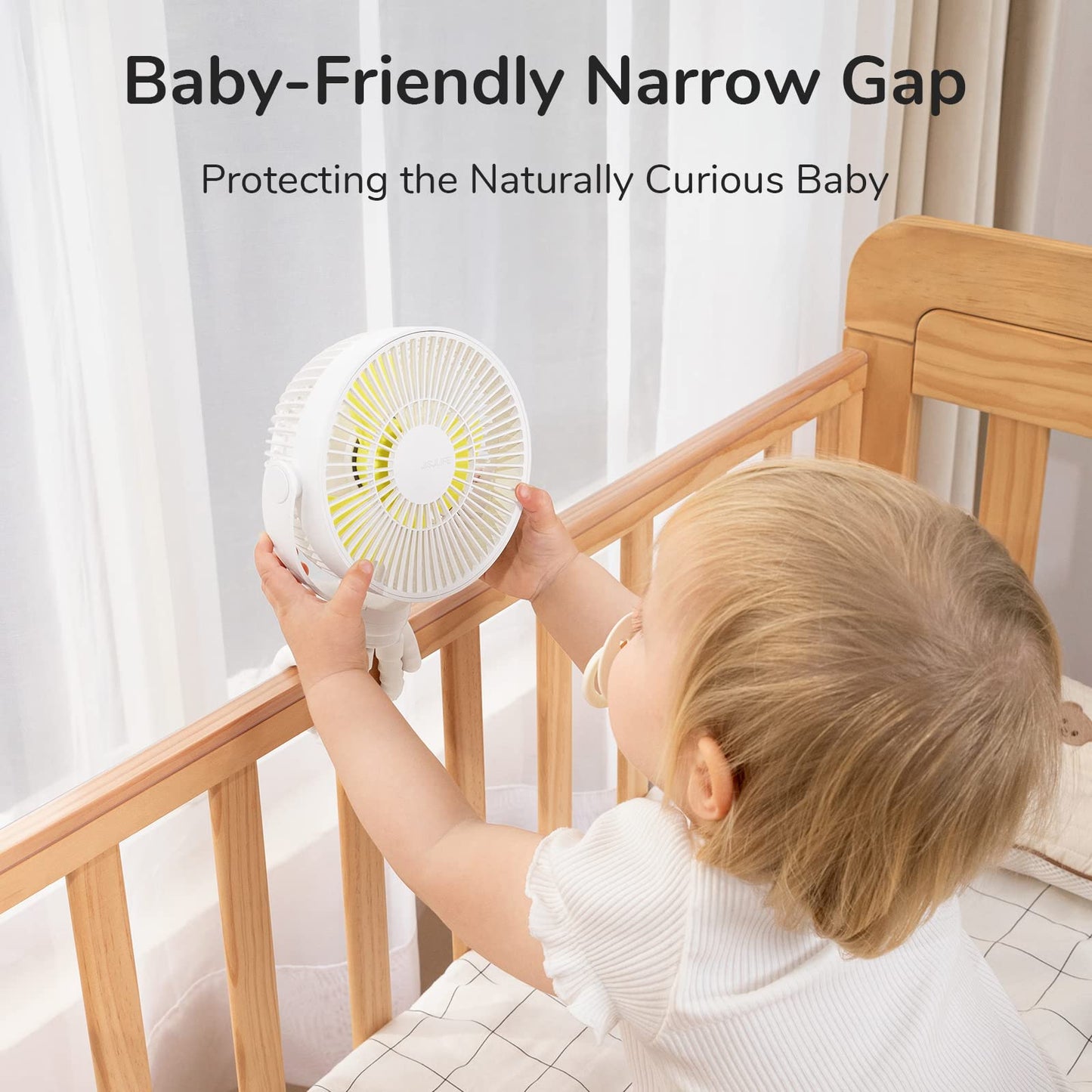 JISULIFE Mini Stroller Fan 4000mAh Battery Operated with 4 Speeds, Rechargeable 720°Rotatable, Clip on for Baby Carseat/Crib/Golf Cart/Treadmill -White