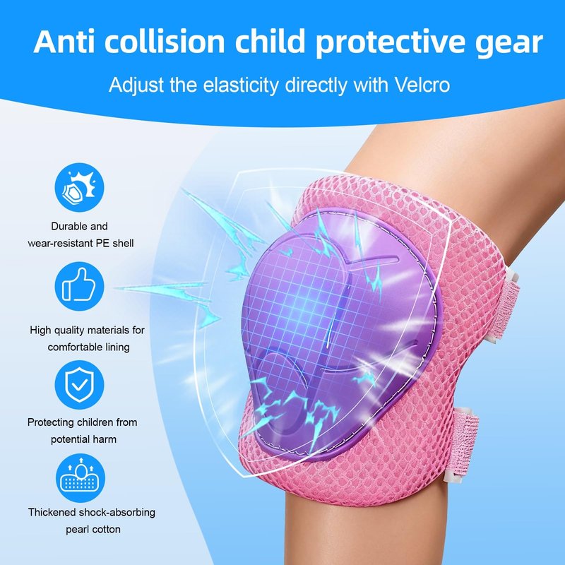 Kids Protective Gear Set, Knee Pads for Kids 3-10Years Toddler Knee and Elbow Pads with Wrist Guards Boys or Girls for Skating Cycling Bike Rollerblading Scooter Bike (Purple Pink, M(6-10years))