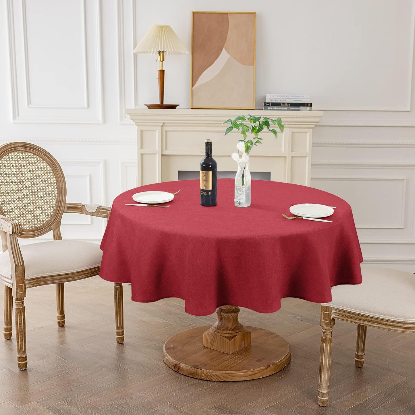 AUSSPVOCT Textured 54 Inch Round Tablecloth Up to 35'' Dia Tables Waterproof Spill-Proof Wipeable Table Cloth Wrinkle Free Circle Dining Table Cover for Birthday Farmhouse Outdoor Party Tablecloths