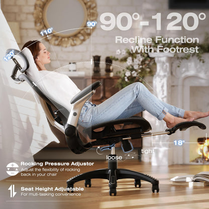 ELABEST X100 Ergonomic Office Chair with Footrest, Big and Tall Home Desk Chair with 5D Flip-Up Arms, Adjustable 3D Adaptive Lumbar Support,High Back Rolling Computer Chair, Swivel Gaming Mesh Chairs