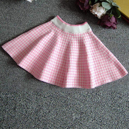CM C&M WODRO Girls Dress, Autumn Winter Toddler Kids Plaid Knitted Sweater Dress Set Baby Girls Coat Tops+Skirt Set (Pink, Size 9 (3-4 Years))