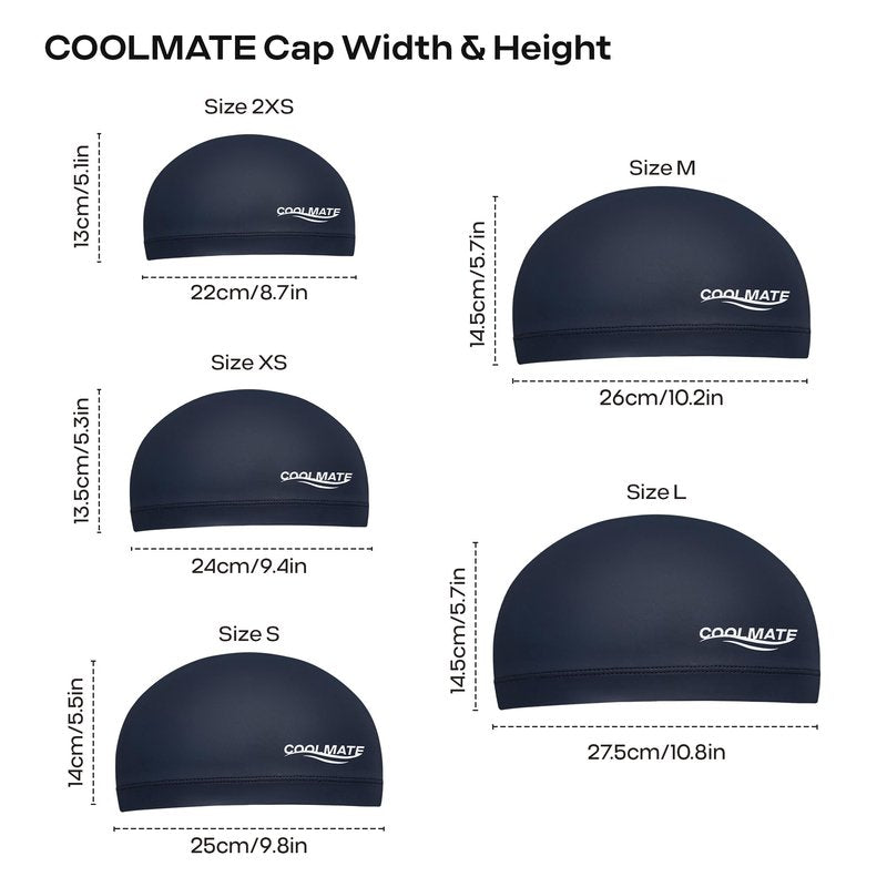 COOLMATE Fabric Swim Cap for Kid 3 4 6 8 14 16, Silicone Water Resistant Layer, Cloth Swim Cap Gifts for Swimmers, Lightweight for Pool, Lap Swimming (1 pc) (Legend Ink, S)