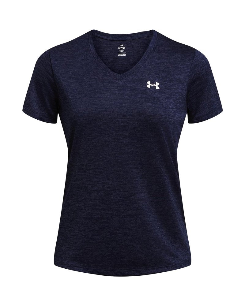 Under Armour Womens Tech Twist Short Sleeve V Neck, (410) Midnight Navy / / White, Large