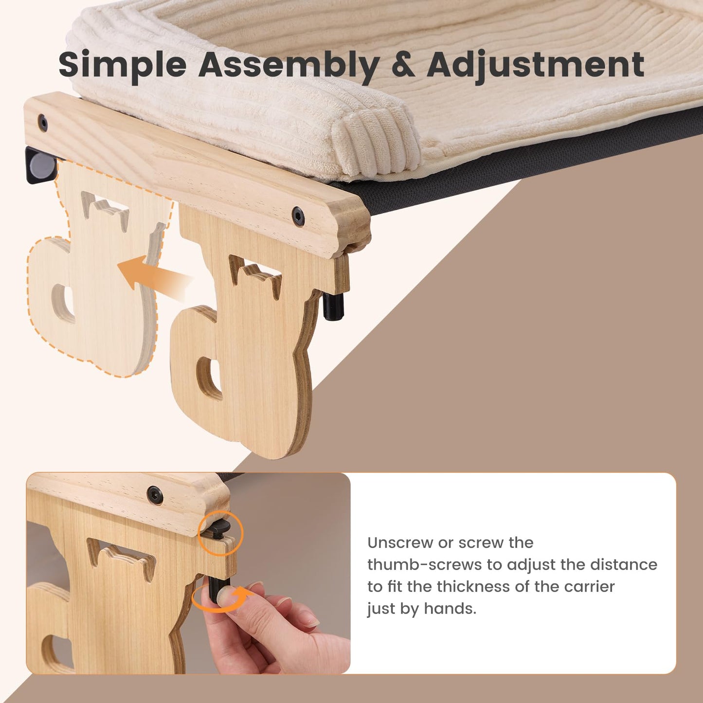 Gardner Pet Cat Window Perch, 2 in 1 Cat Hammock Window Sill Seat with Cushion, Adjustable Cat Bed for Window sill, Wood & Metal Frame for Large Cats(Beige)