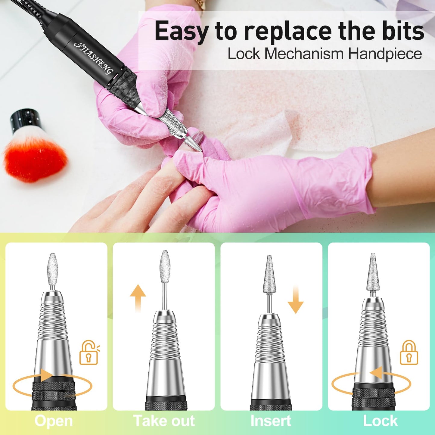 20000RPM Electric Nail Drill Professional Nail File Drill Acrylic Nails Kit for Manicure Gel Nail Polish Remover with 1 Pack of Sanding Bands(Pink)