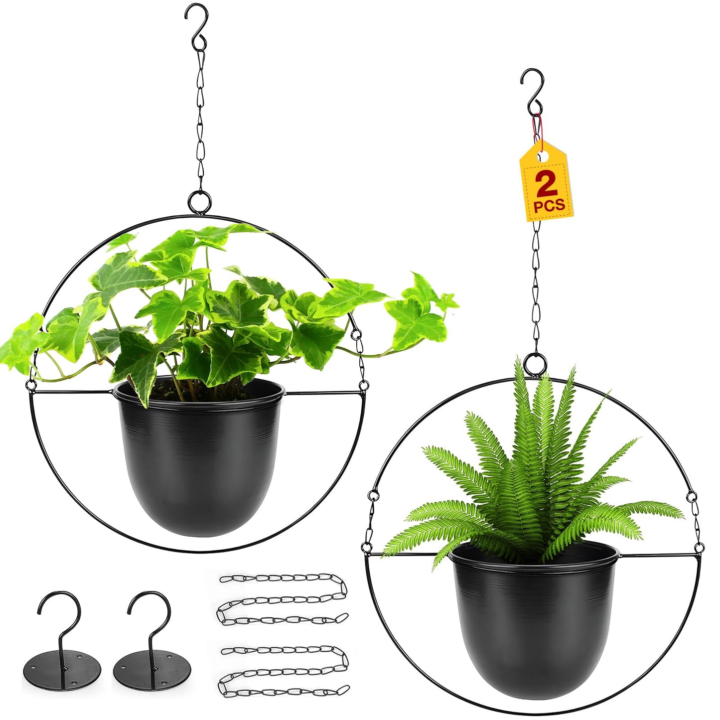 awz p eal. Metal Hanging Planters, Indoor and Outdoor Hanging Planter, Wall Planters with Mid Century Holder, Extra Chain, Hooks for Modern Home Décor