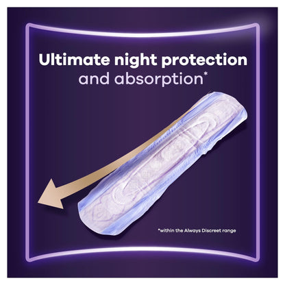 Always Discreet Incontinence Pads Women, Ultimate Night, Absorbency 8, 48 Sanitary Towels (12 x 4), Extra Secure Bladder Weakness, Odour Neutraliser