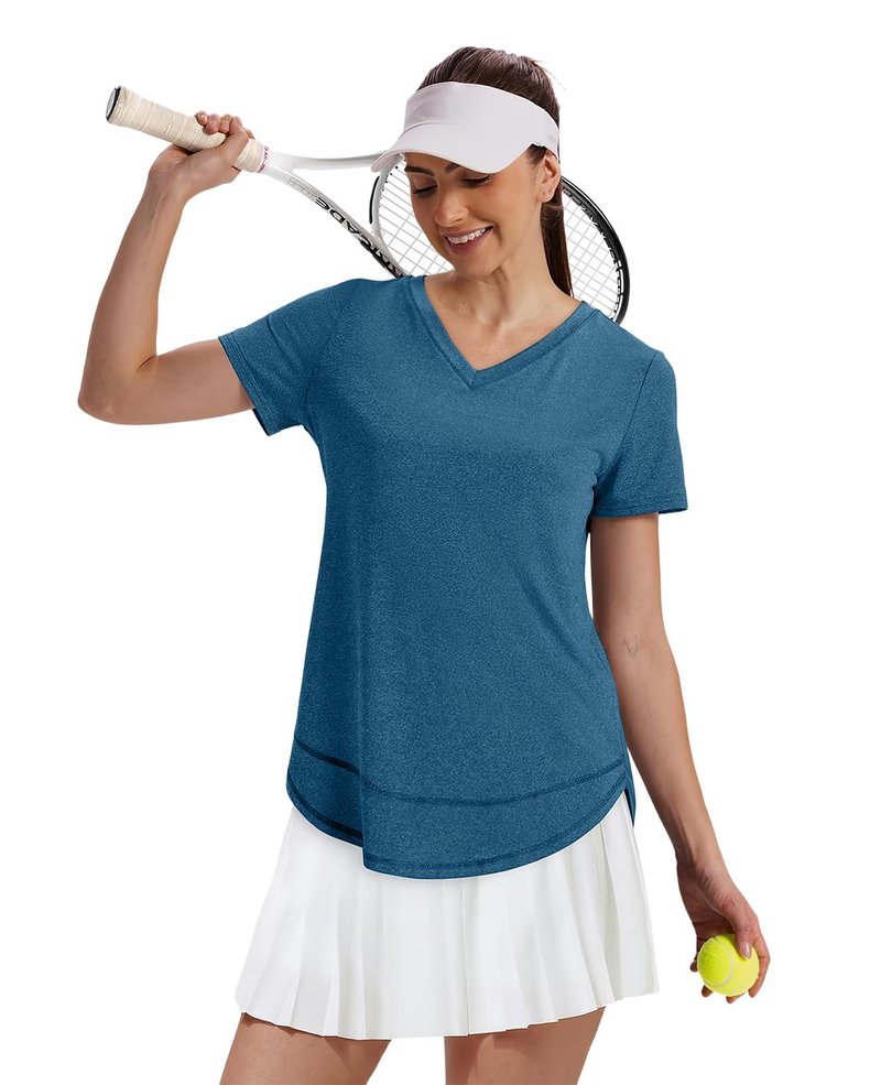 Oversized Tshirts for Women Dry Fit Plus Size Spring Clothes Summer Athletic Tops Workout Shirts V Neck Blue Green 3XL