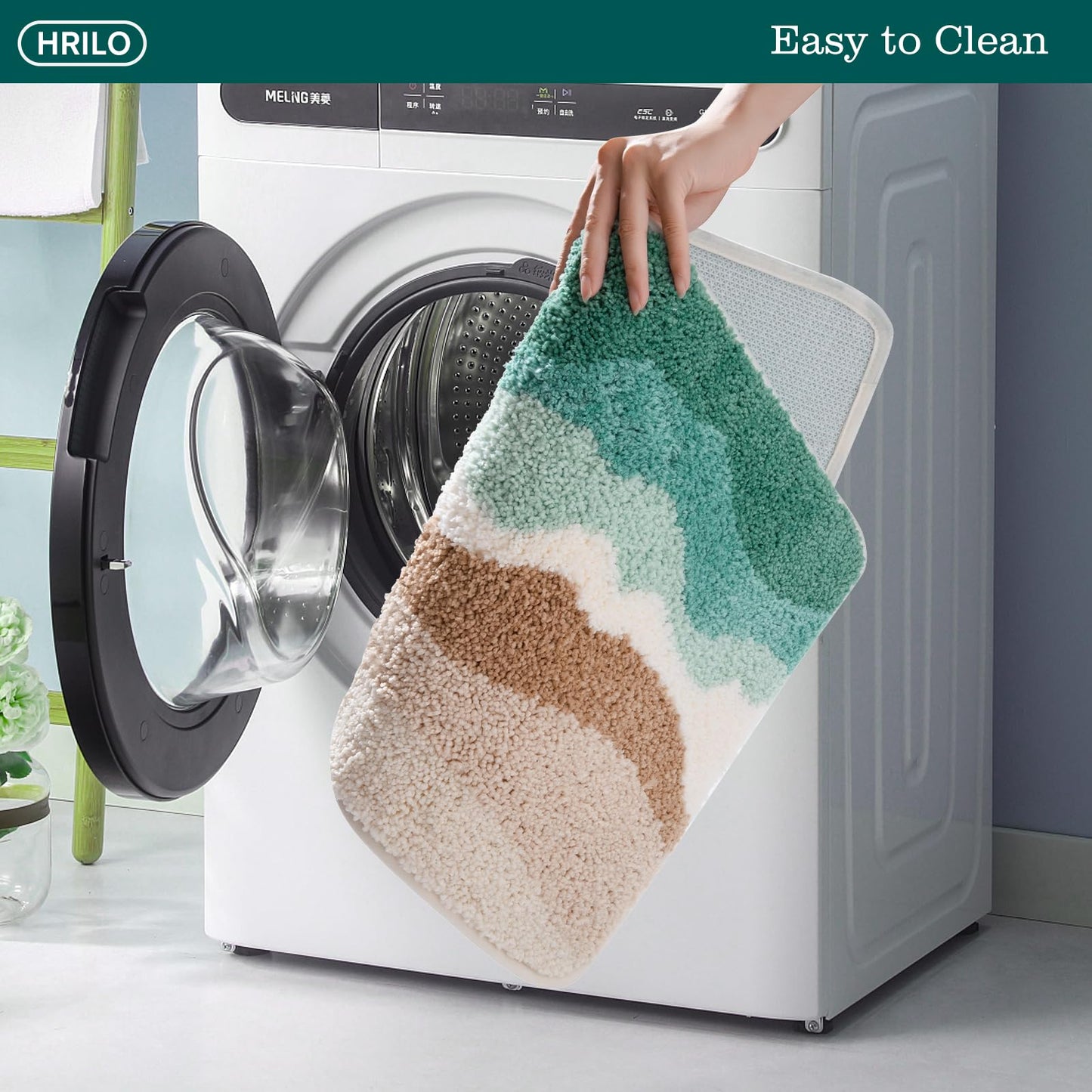 HRILO Microfiber Bathroom Rugs, Absorbent Soft Shaggy Carpet Floor Mats for Shower Tub Sink Toilet, Non-Slip Plush Carpet Floor Mats for Living Room Bedroom Kitchen ，Green，32 X 20 Inches