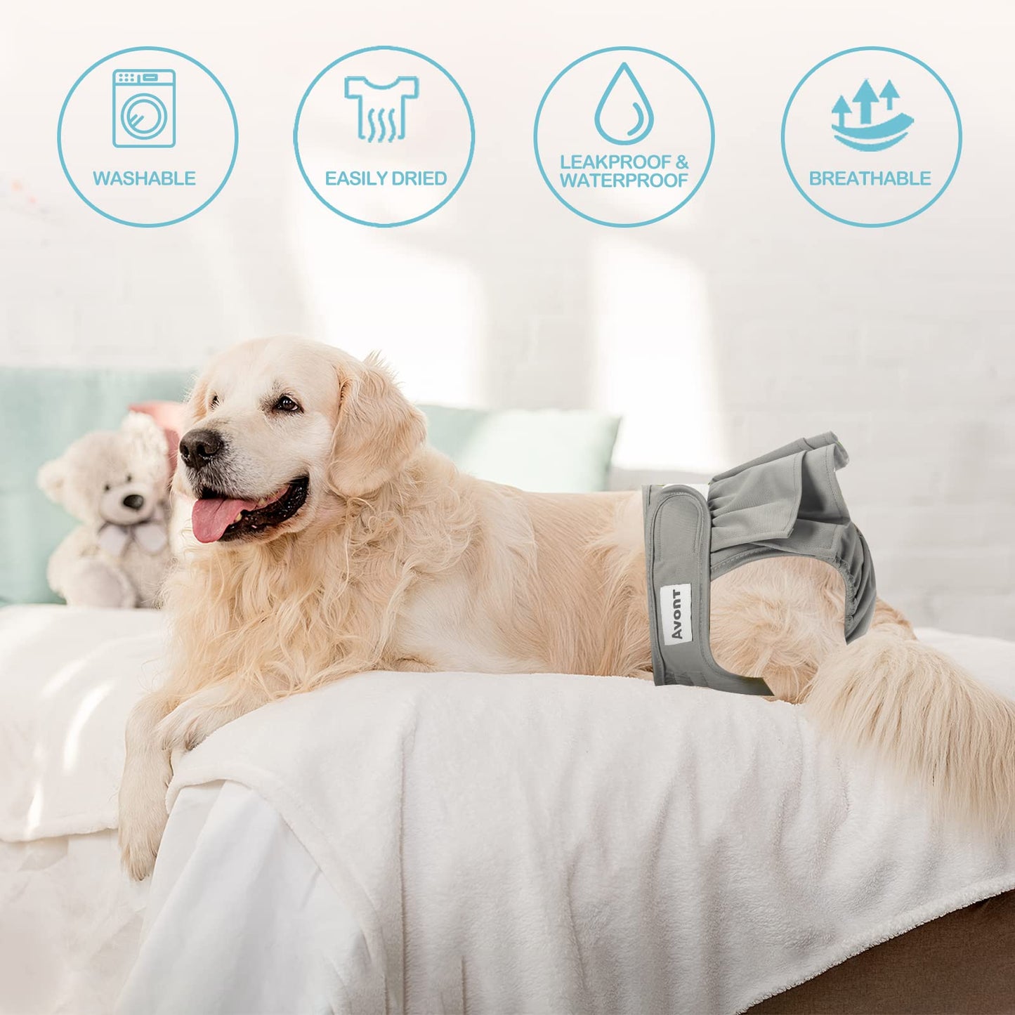 Avont 3 Pack Washable Dog Diapers Female, Reusable Dog Period Diapers Cover, Female Dog Diapers for Heat Cycle, Incontinence, Girl Dog Diapers Dress -M Black/Brown/Grey