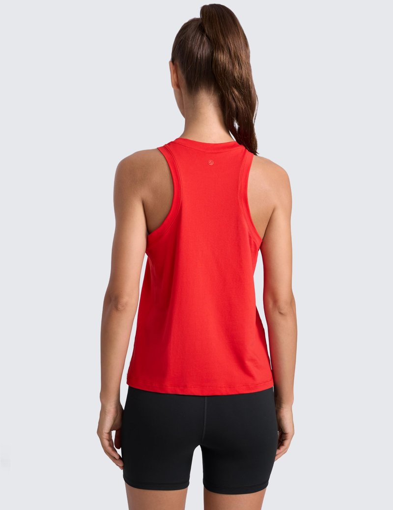 CRZ YOGA Cotton-Blend Workout Racerback Tank for Women Athletic High Neck Breathable Tops Casual Basic Sleeveless Shirts Deep Red Medium