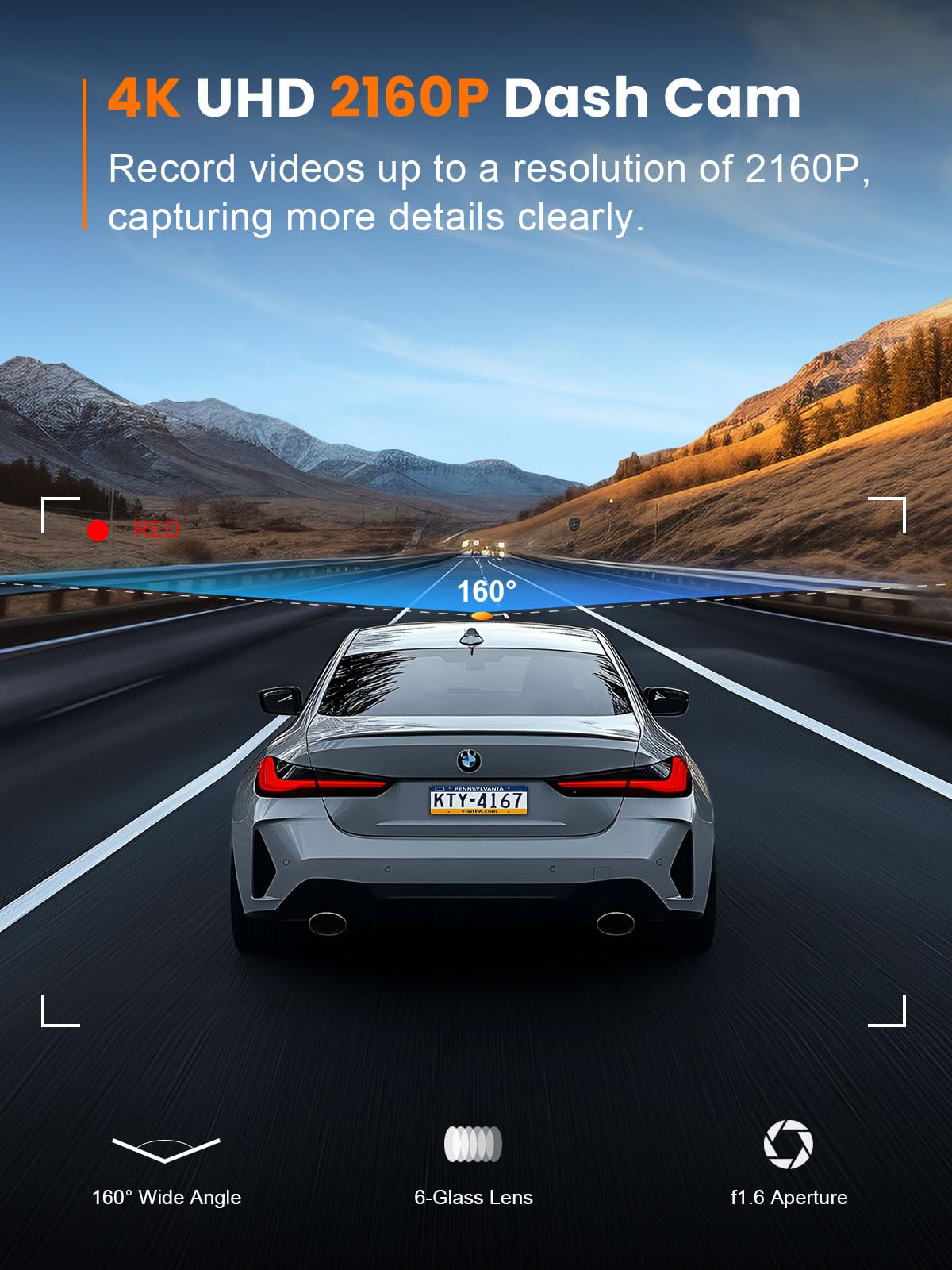 galphi 4K Dash Cam Front, Built-in 5G WiFi, 64GB Card Included, Dash Camera for Cars, Mini Dashcam with Super Night Vision, Loop Recording, G-Sensor, 24 Hours Parking Monitor, Support 256GB Max