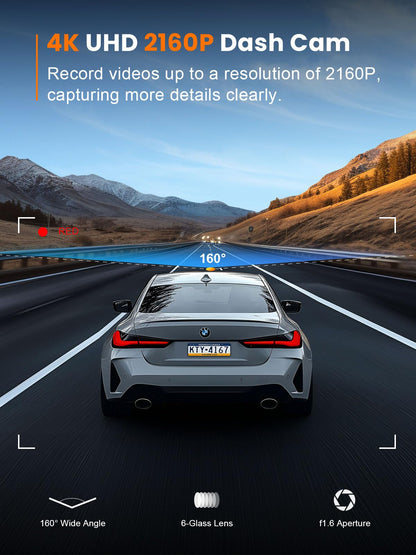 galphi 4K Dash Cam Front, Built-in 5G WiFi, 64GB Card Included, Dash Camera for Cars, Mini Dashcam with Super Night Vision, Loop Recording, G-Sensor, 24 Hours Parking Monitor, Support 256GB Max