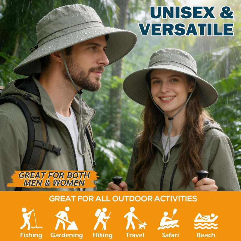 Men's UPF 50+ Waterproof Wide Brim Boonie Hat, Sun & Rain Protection Beige