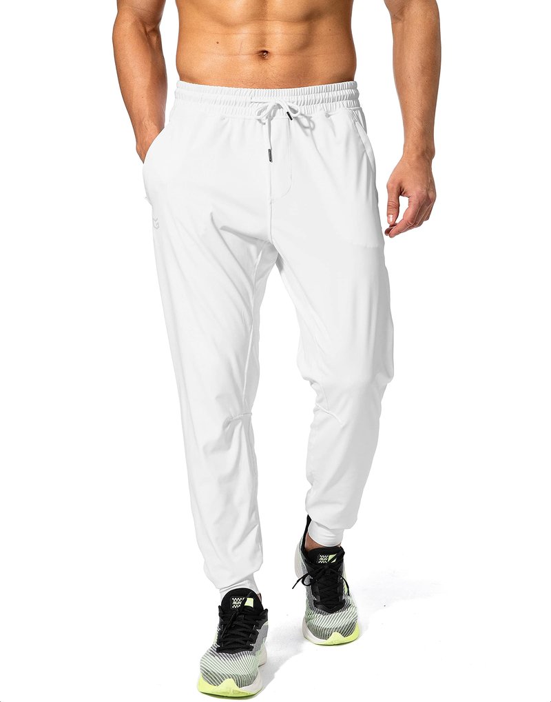 G Gradual Men's Sweatpants with Zipper Pockets Athletic Pants Traning Track Pants Joggers for Men Soccer, Running, Workout(White,L)
