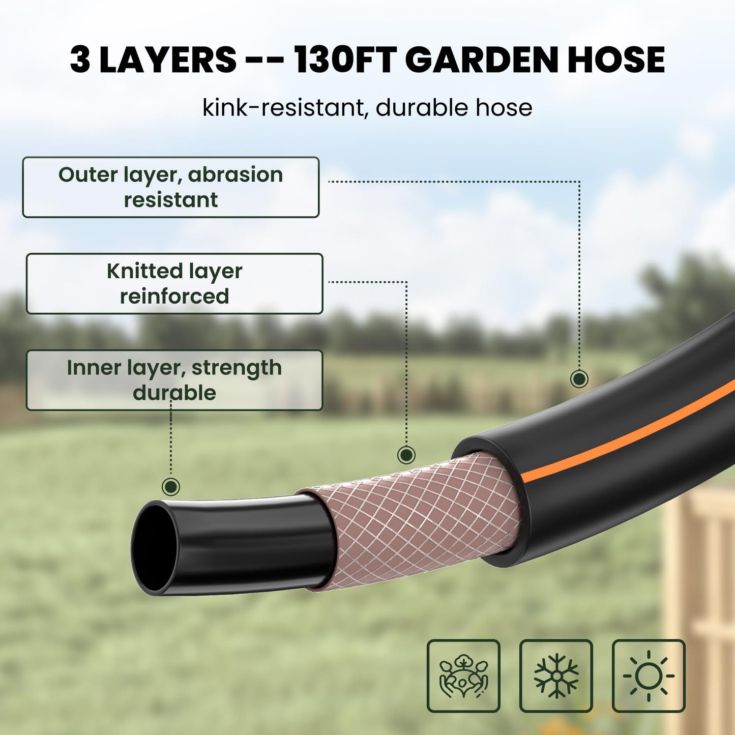 Giraffe Tools Retractable Garden Hose Reel 1/2 Inch x 130 ft, Super Heavy Duty, Any Length Lock, Slow Return System, Wall Mounted and 180 Deg Swivel Bracket