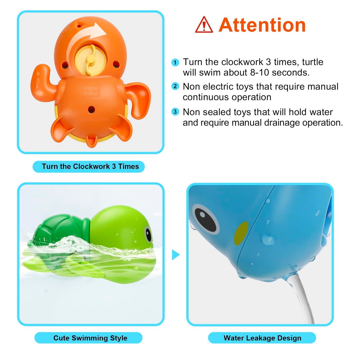 Bath Toys, Cute Swimming Turtle Baby Bath Toys for Toddler 1-3, Water Pool Floating Wind Up Toys for 1 Year Old Boy Girl Gifts, Infant Toddlers Kids Bathtub Toys, 3 Pack