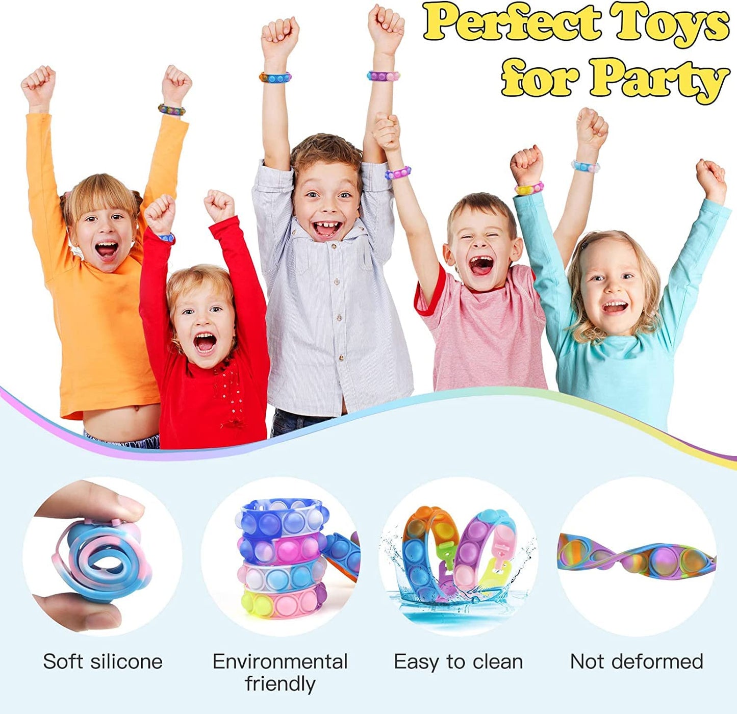 100Pcs Pop Bracelet, Party Favors for Kid, Pop Wrist Strap Fidget Toys Pack ,Fidget Toys for Girils Boys, as Gifts for Easter Chrismas,Classroom Prizes for Students