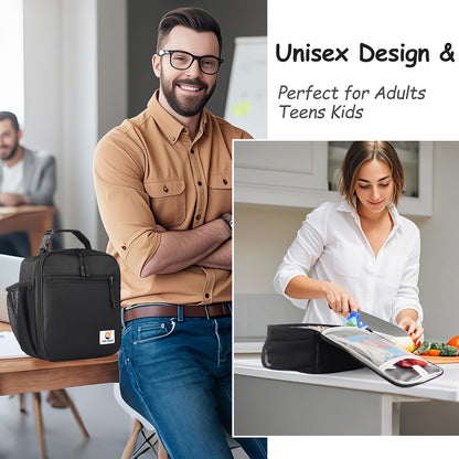 CaCTOUR Lunch Box for Men Women Adult,Premium Insulated Lunch Bag,Portable Small LunchBox for School Work Picnic (Black)