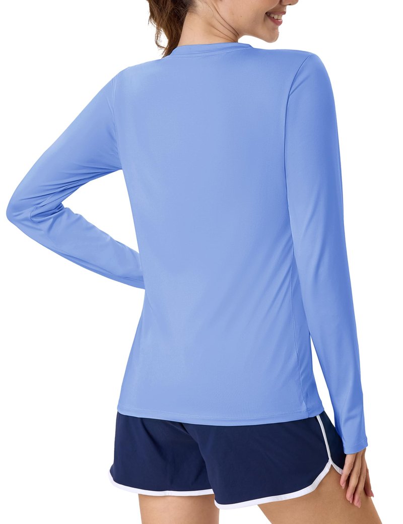 MAGCOMSEN Rash Guard Long Sleeve Shirt for Women Quick Dry UPF 80 Workout Running Swim Athletic Summer Light Blue Tops L