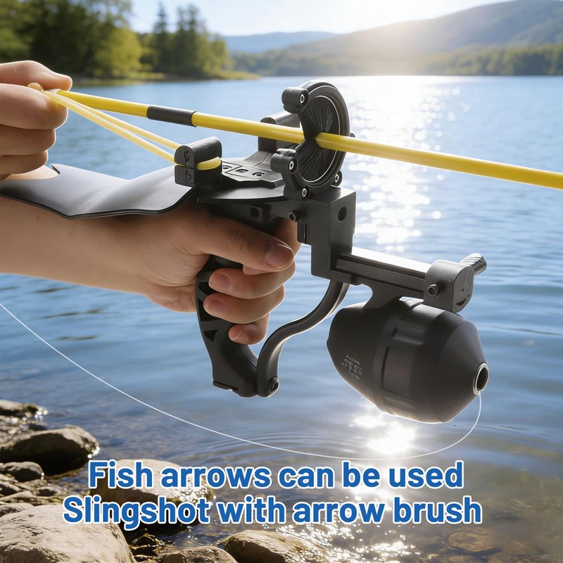HANDBAIGE Outdoor Hunting Fishing Slingshot Archery Arrow Shooting Ammo Balls Multifunction Catapult Slingshot with Fishing Reel, Arrow Brush,Rubber Bands Fish Kit